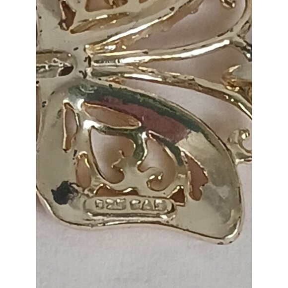 925 Sterling  Two-Tone Rose Gold Champagne Diamond Accent Filigree Butterfly - Picture 4 of 10